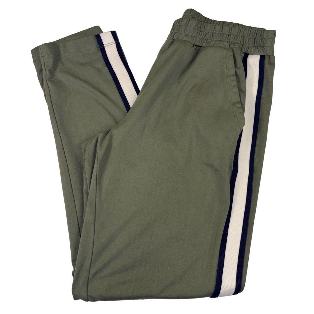 Aerie‎ Women's Small Olive Green Track Pants White/Navy Stripe Joggers Pockets